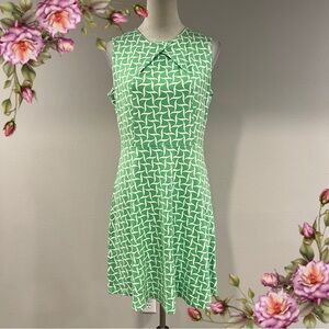 New York & Company Green Geometric A-Line Dress | Size L | Sleeveless